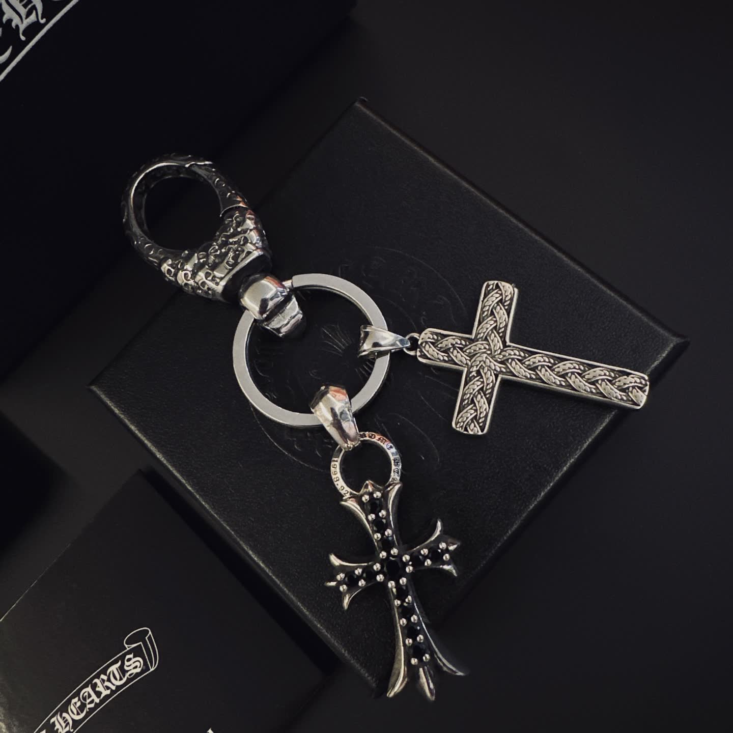 Chrome Hearts Silver Keychain with Cross Charms